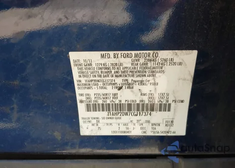 2012 Ford Taurus Se from USA, damaged, VIN 1FAHP2DW7CG117374